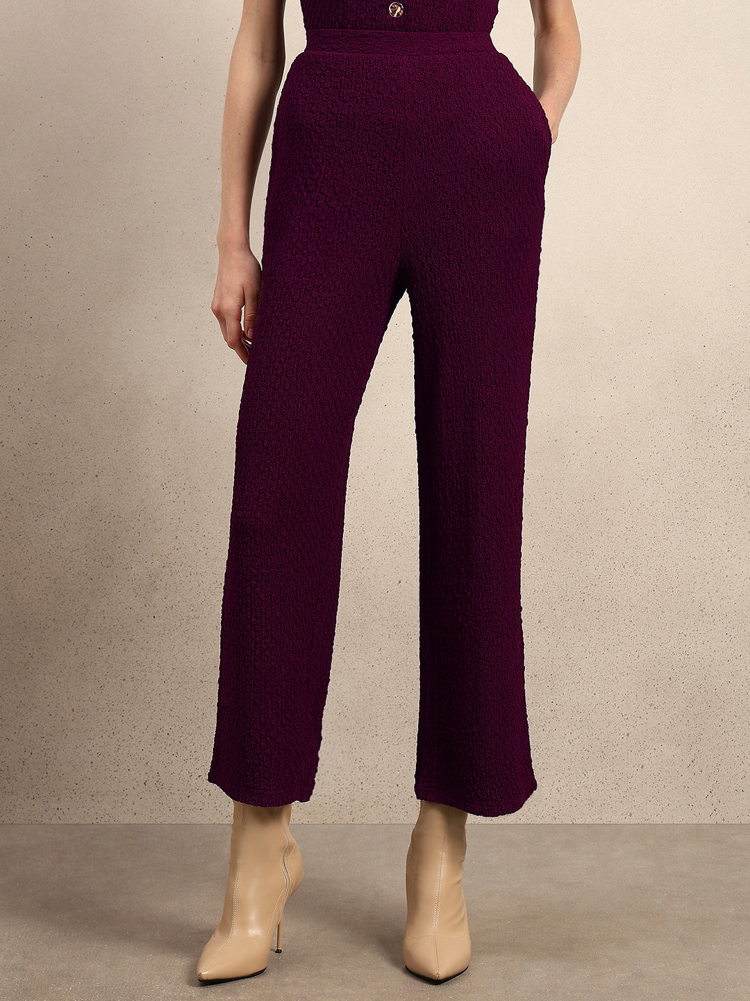 Wide Leg Textured Pants - Purple