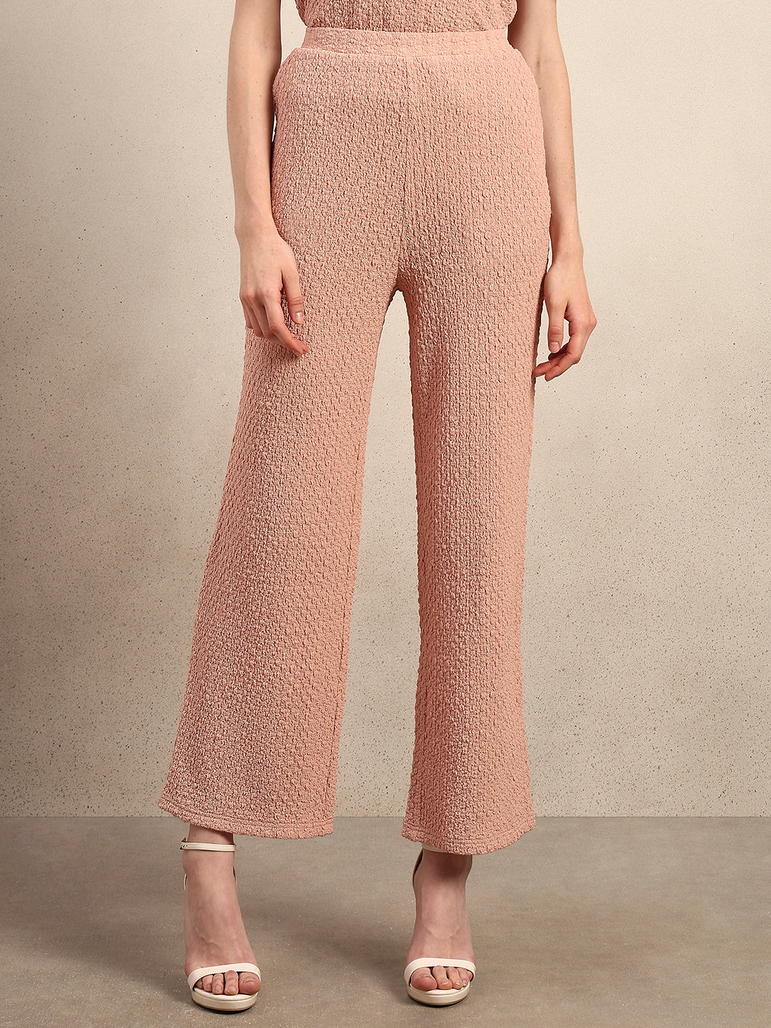 Wide Leg Textured Pants - Pink