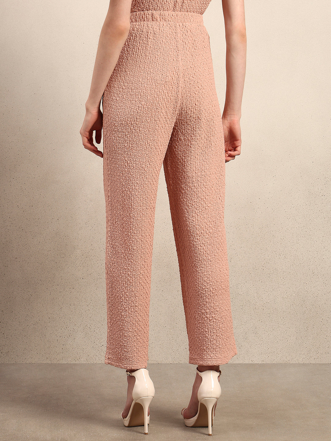 Wide Leg Textured Pants - Pink