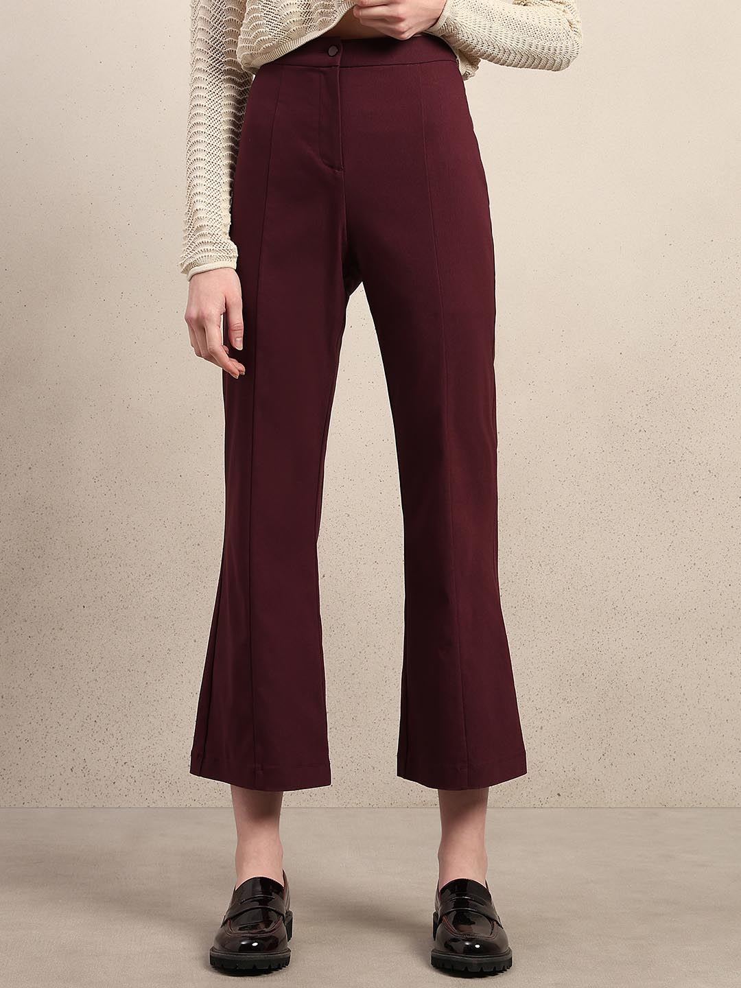Maroon Ankle Length Bootcut Pants