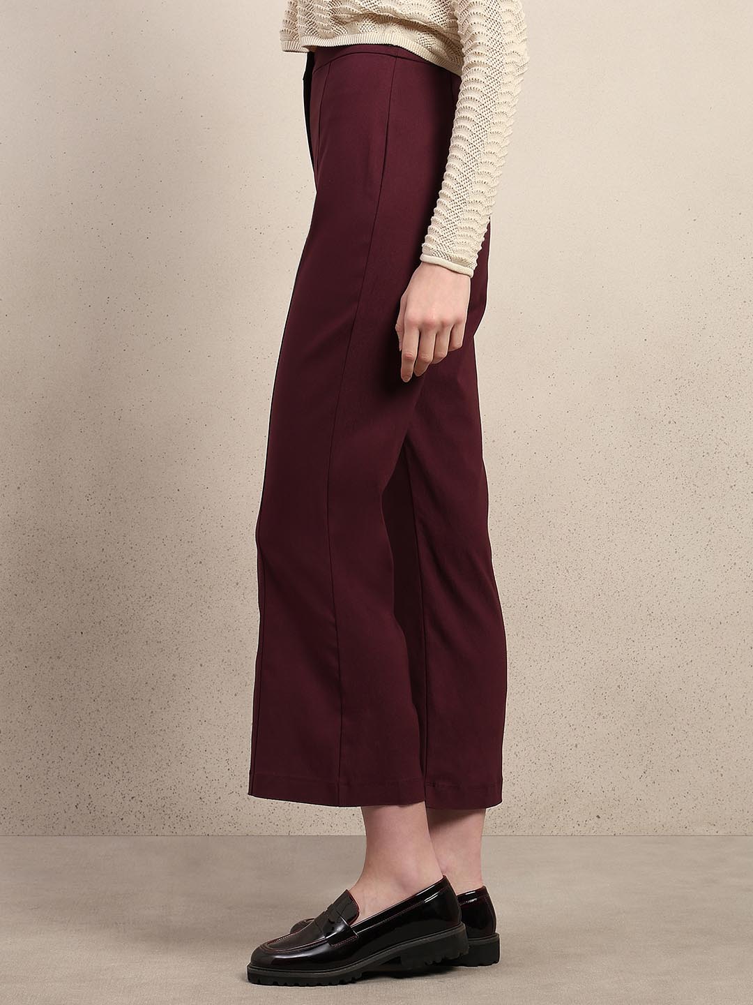 Maroon Ankle Length Bootcut Pants