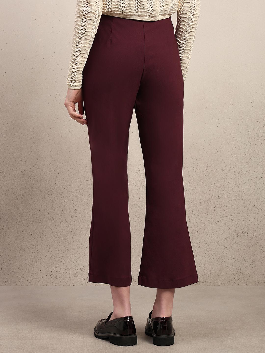 Maroon Ankle Length Bootcut Pants