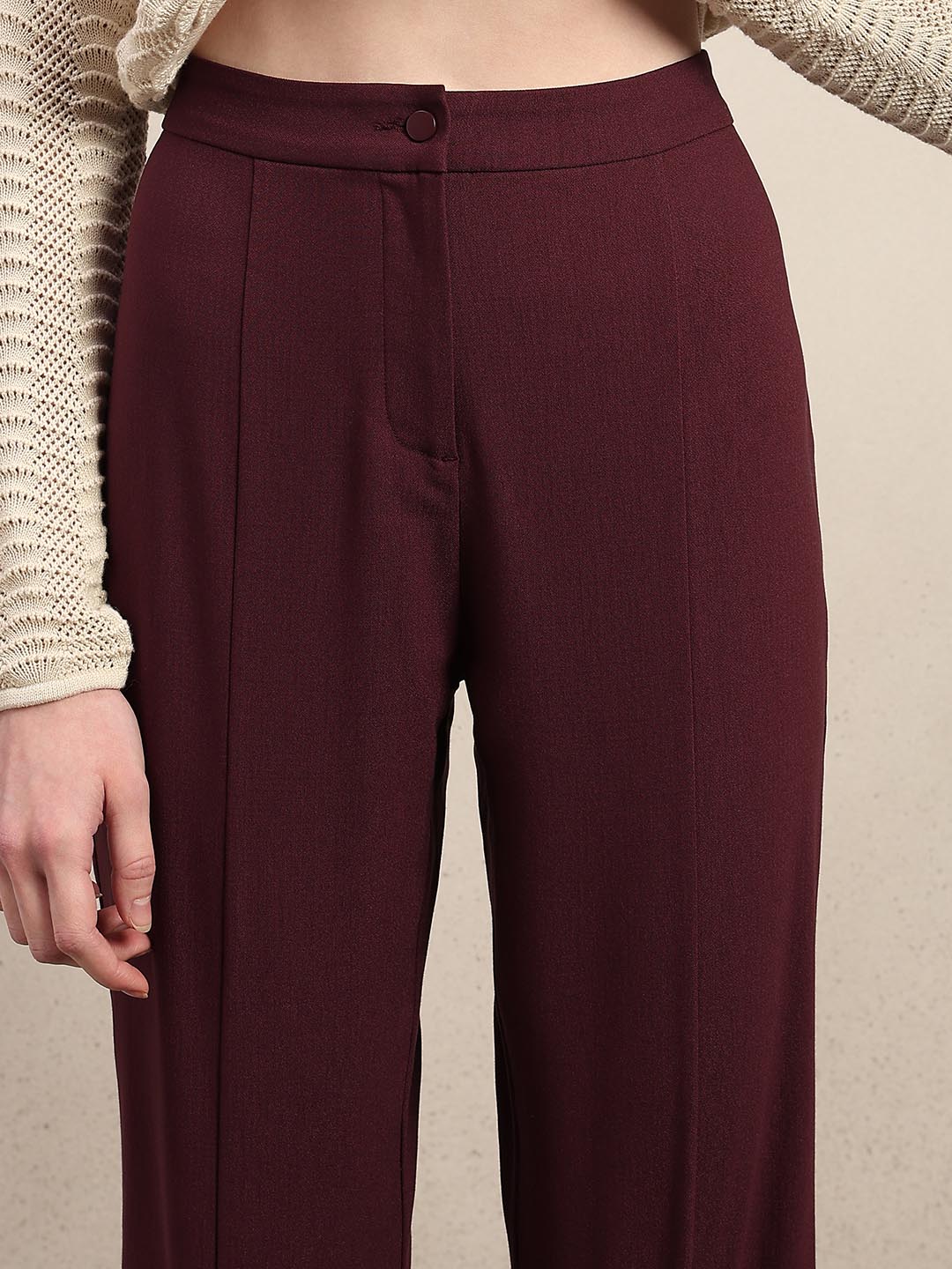 Maroon Ankle Length Bootcut Pants