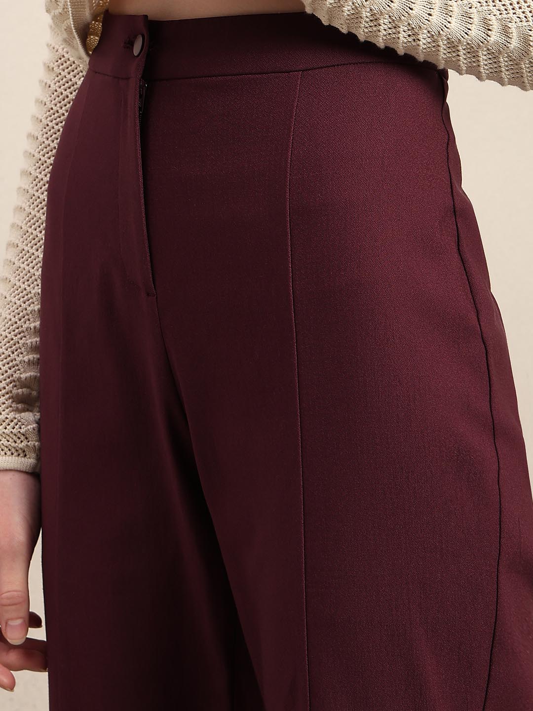 Maroon Ankle Length Bootcut Pants