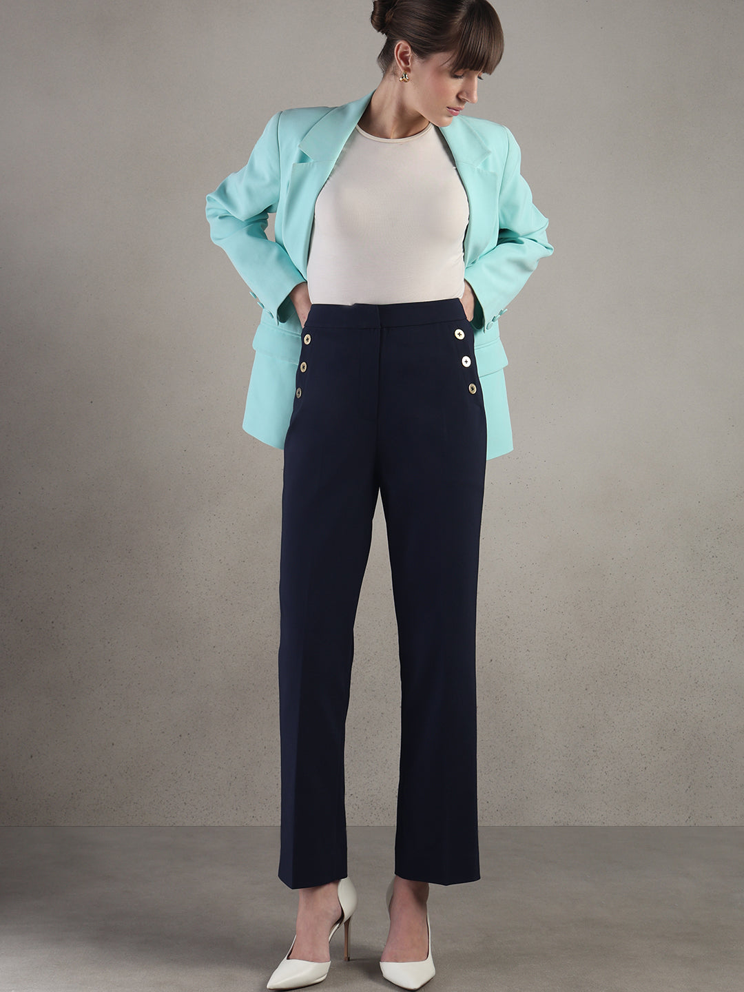 Button Detail Ankle Length Pants