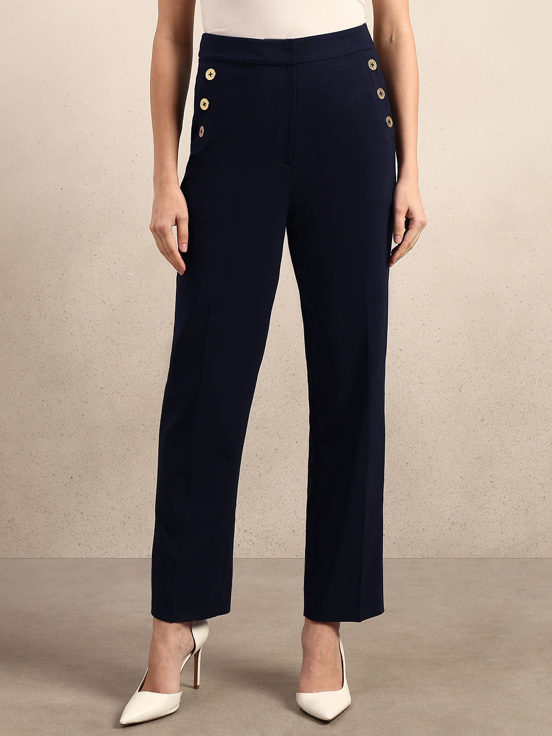 Button Detail Ankle Length Pants