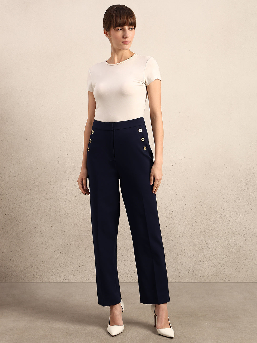 Button Detail Ankle Length Pants