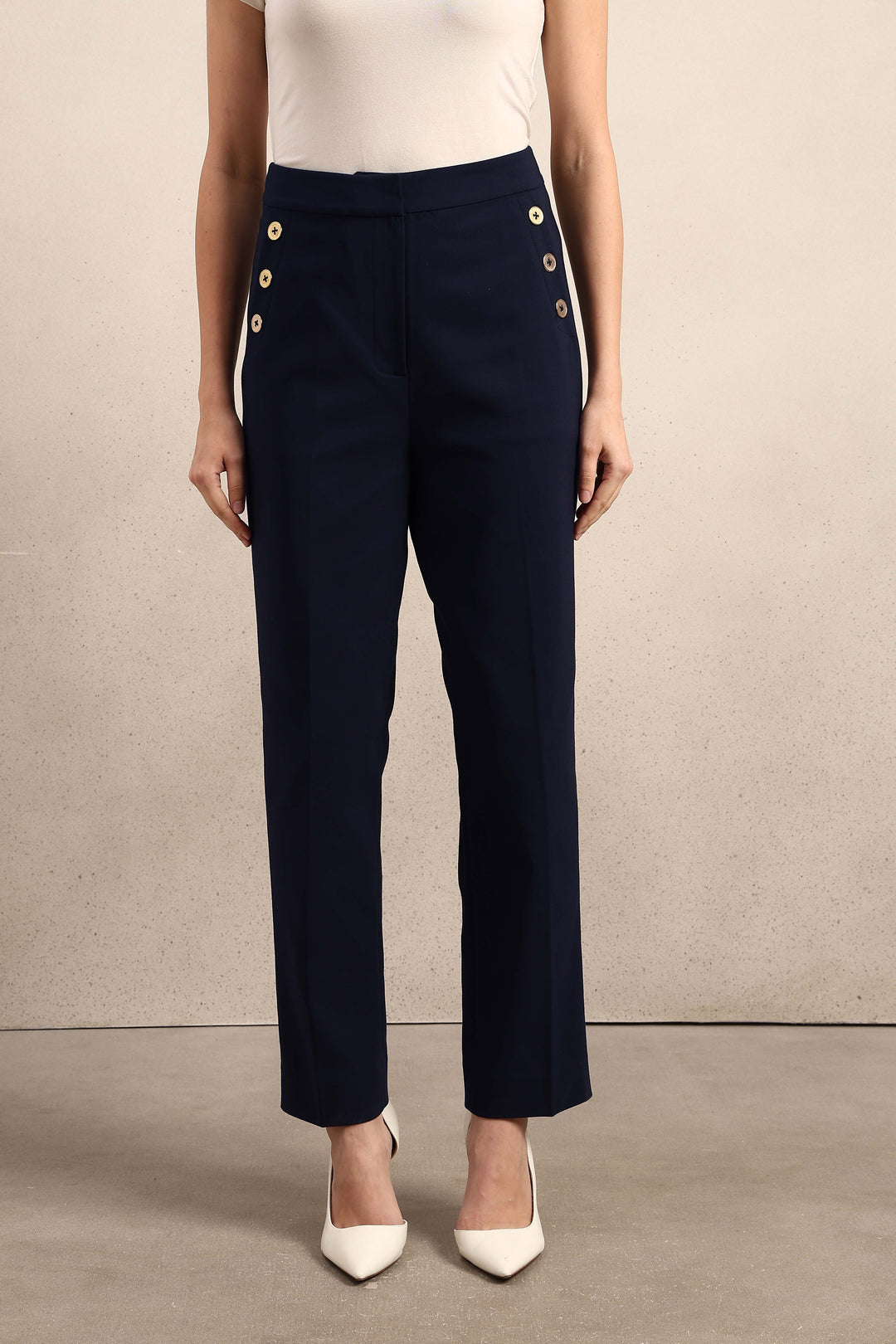 Button Detail Ankle Length Pants