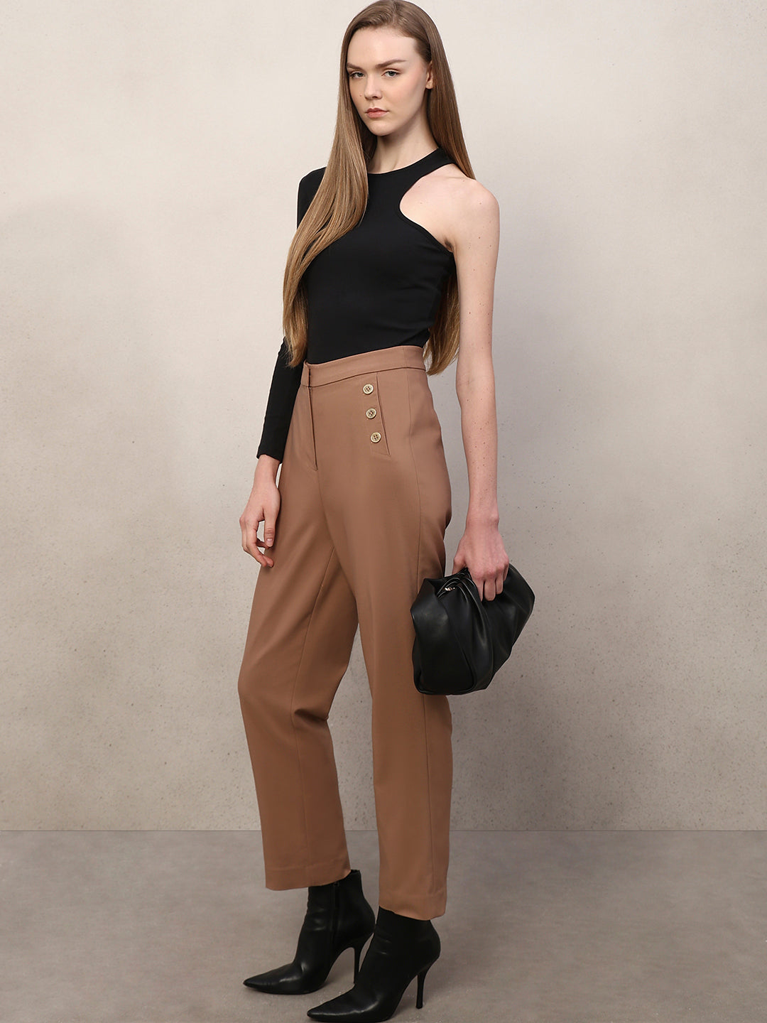Button Detail High Rise Pants