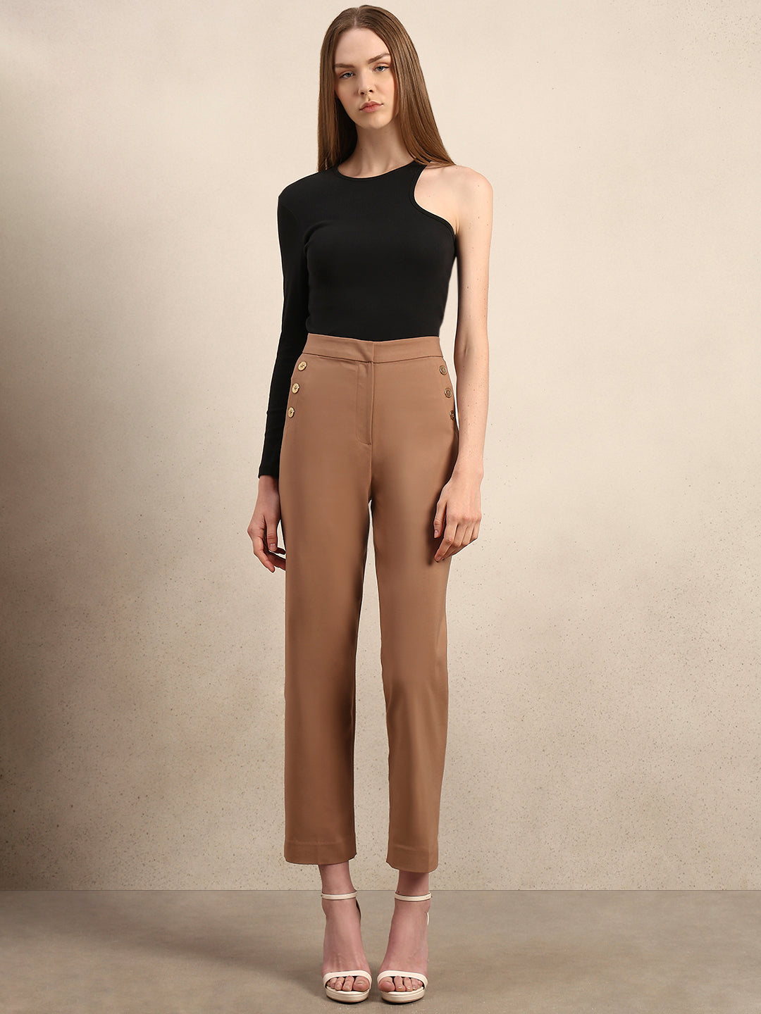 Button Detail High Rise Pants
