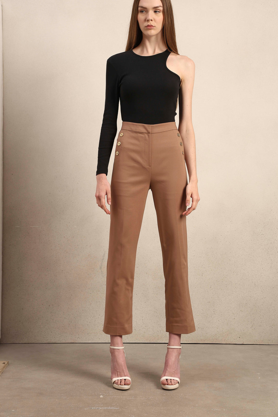 Button Detail High Rise Pants