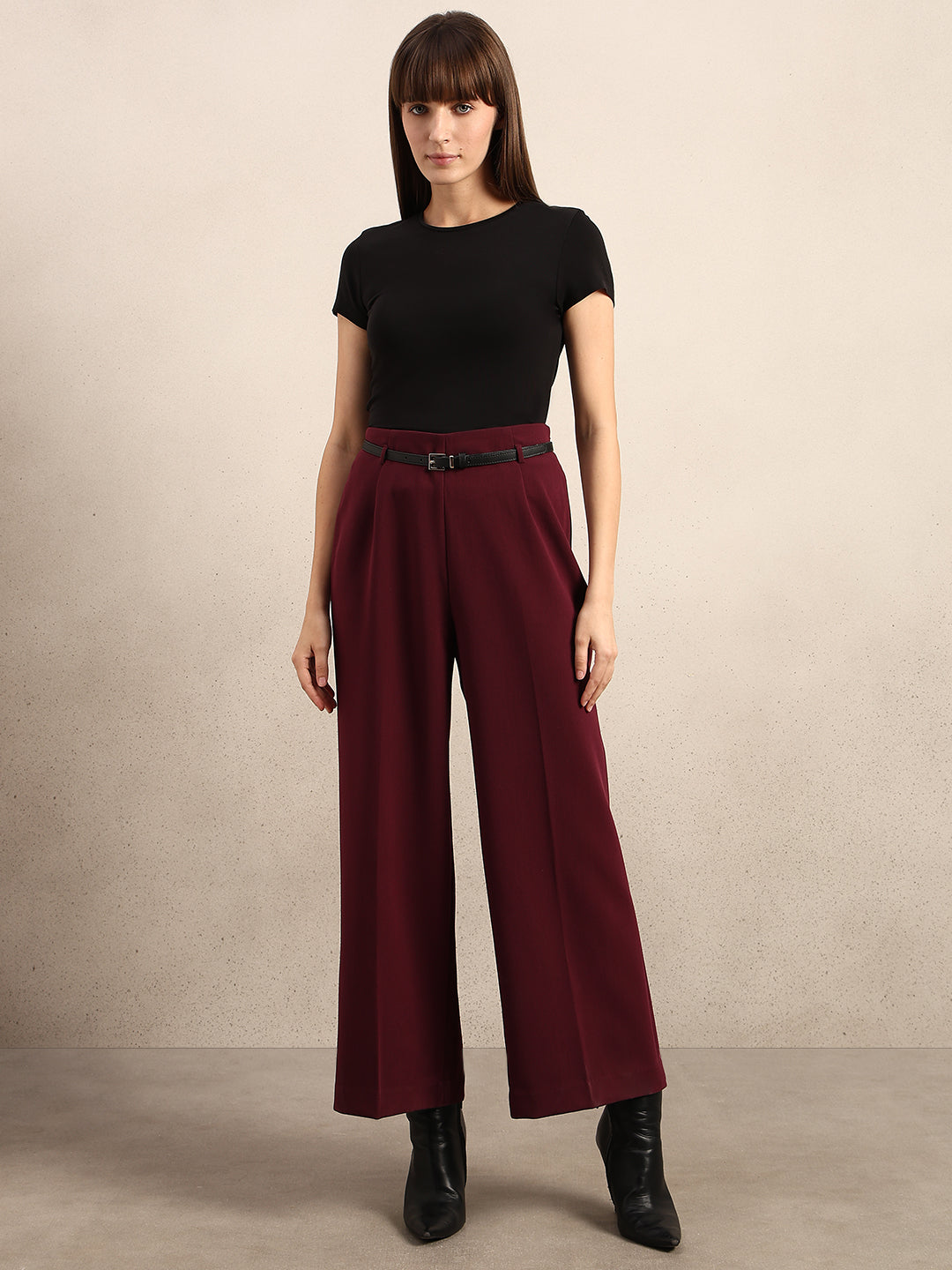 Wide Leg Maroon Pants