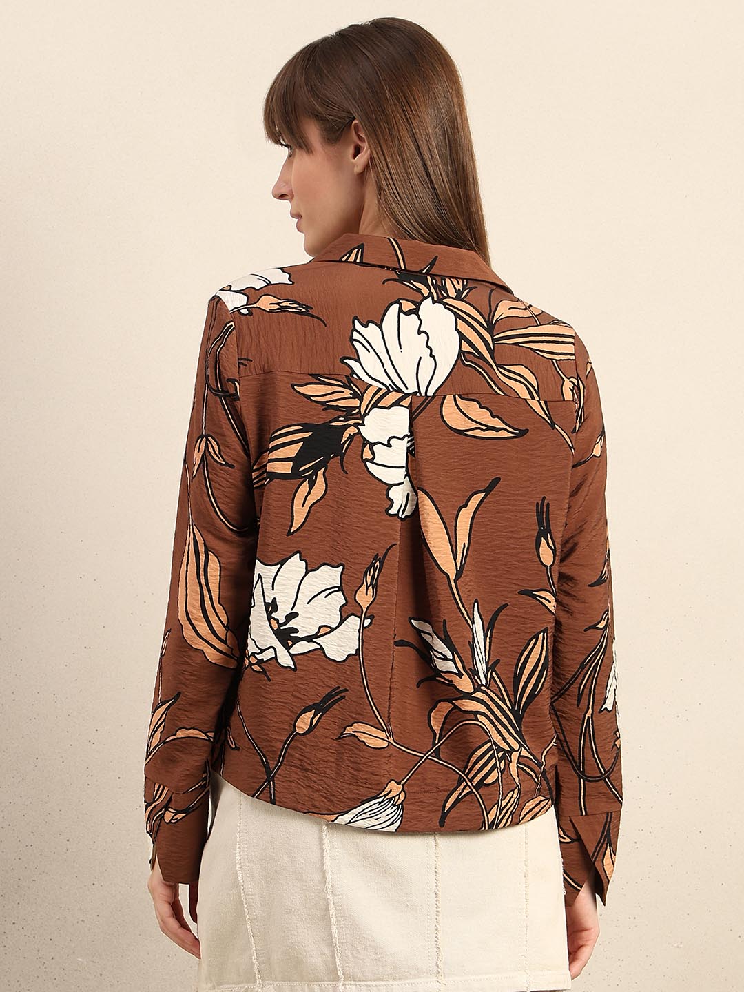 Brown Floral Printed Shirt