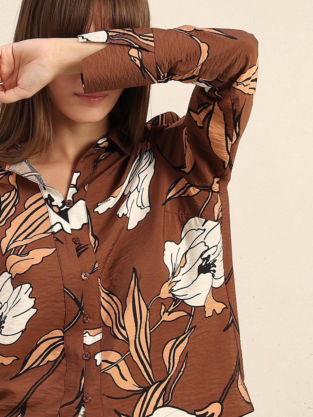 Brown Floral Printed Shirt