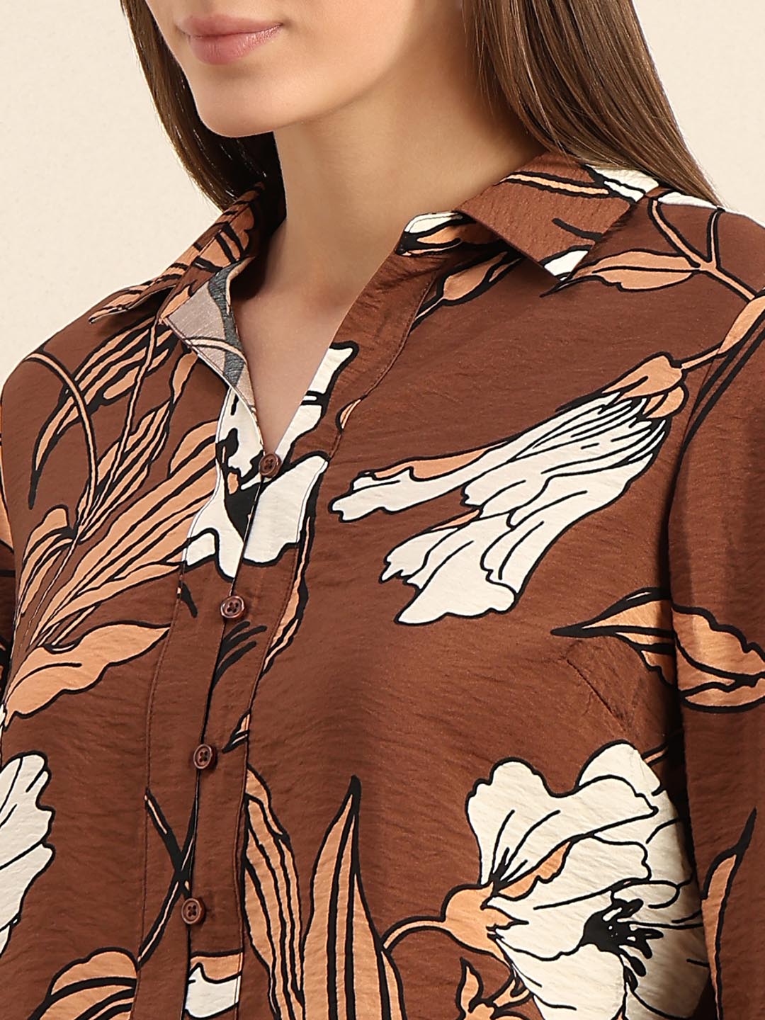 Brown Floral Printed Shirt