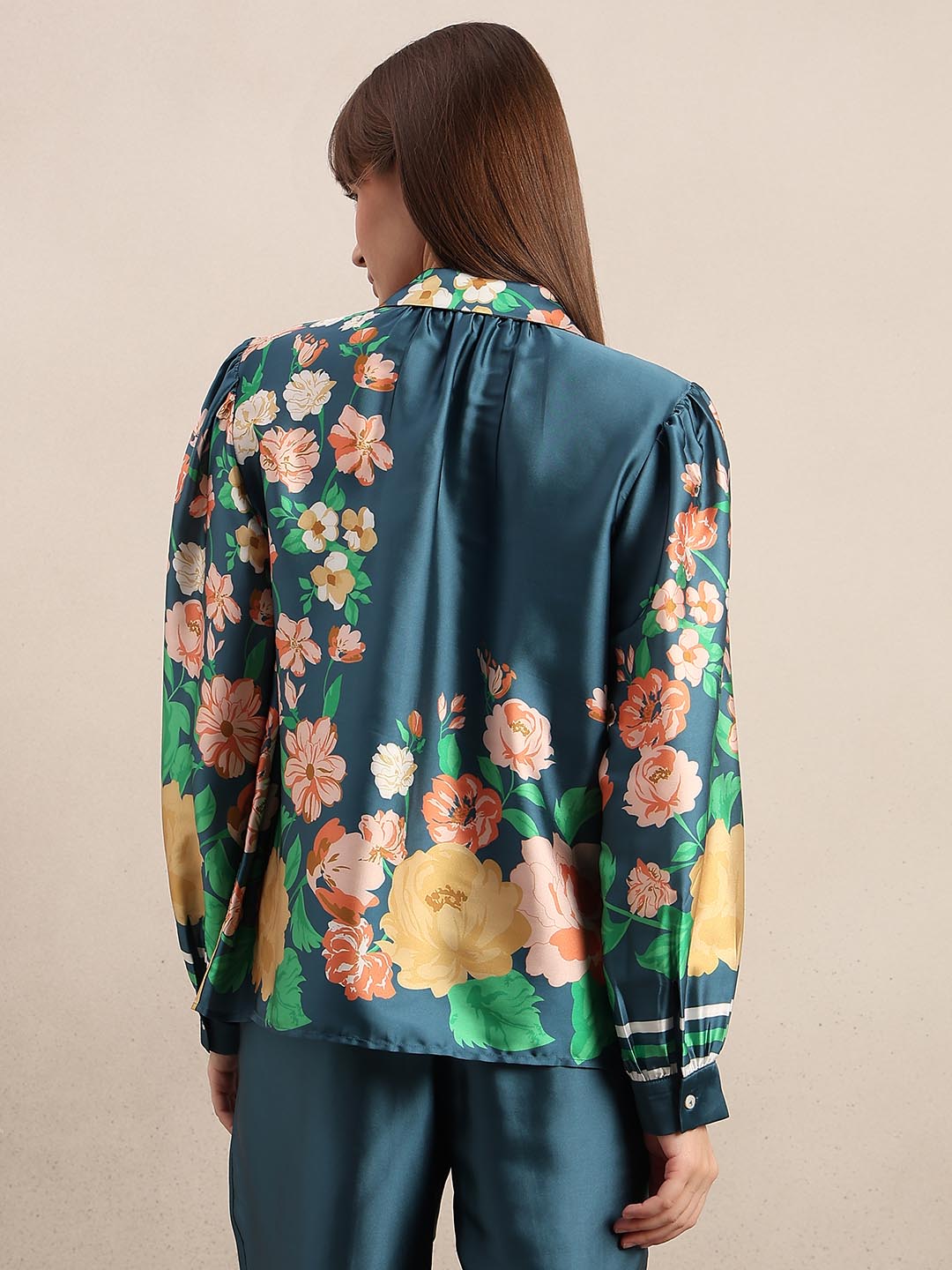 Teal Floral Satin Shirt
