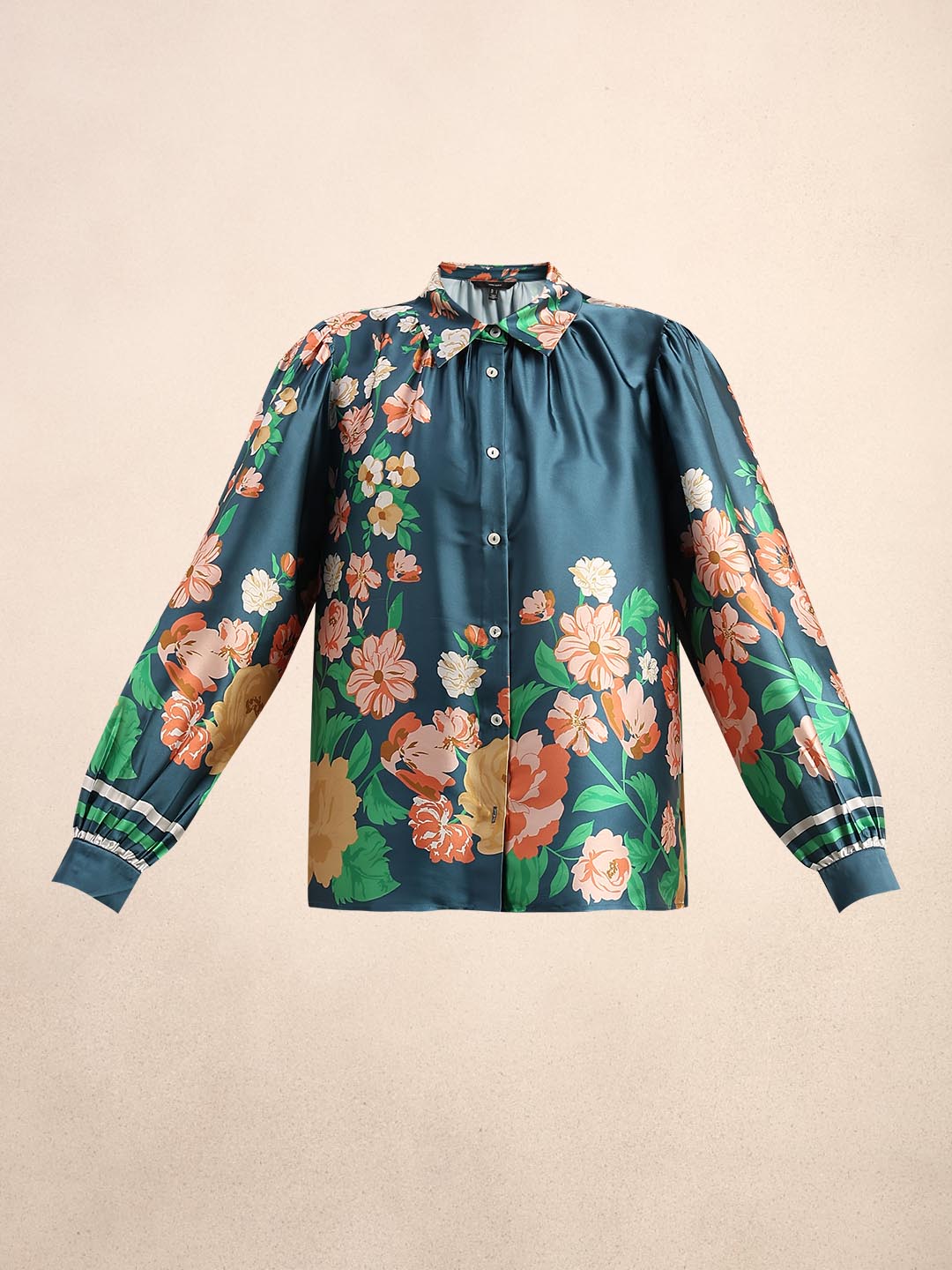 Teal Floral Satin Shirt