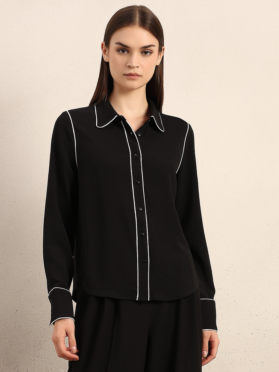 Black Contrast Pipping Shirt