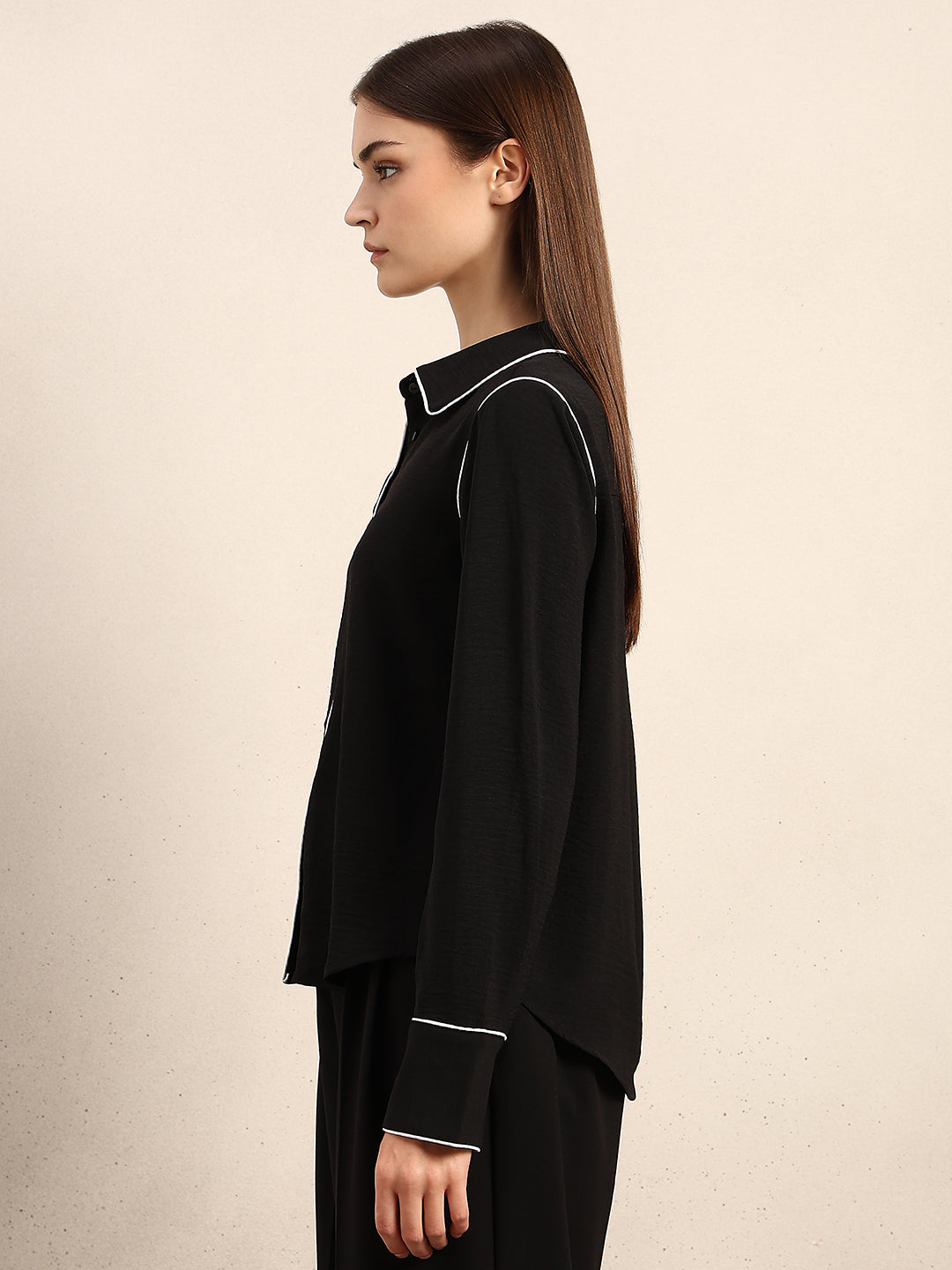Black Contrast Pipping Shirt