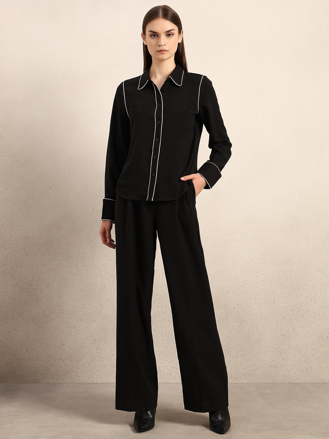 Black Contrast Pipping Shirt