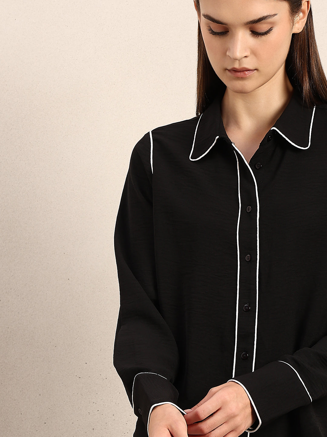 Black Contrast Pipping Shirt
