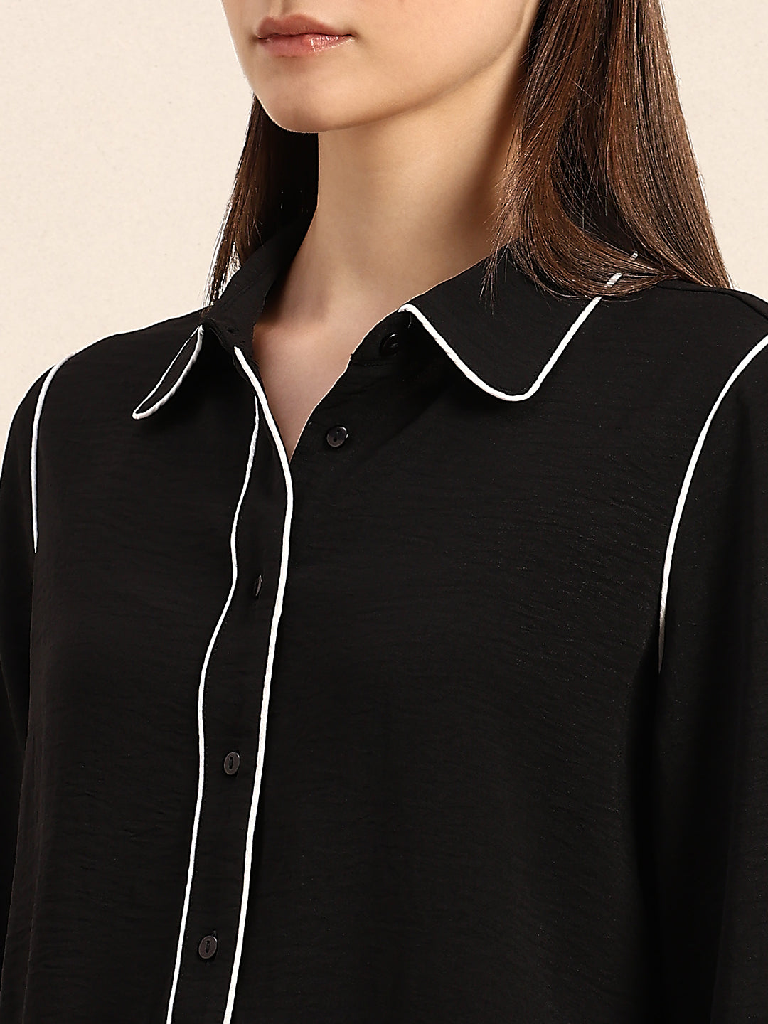 Black Contrast Pipping Shirt