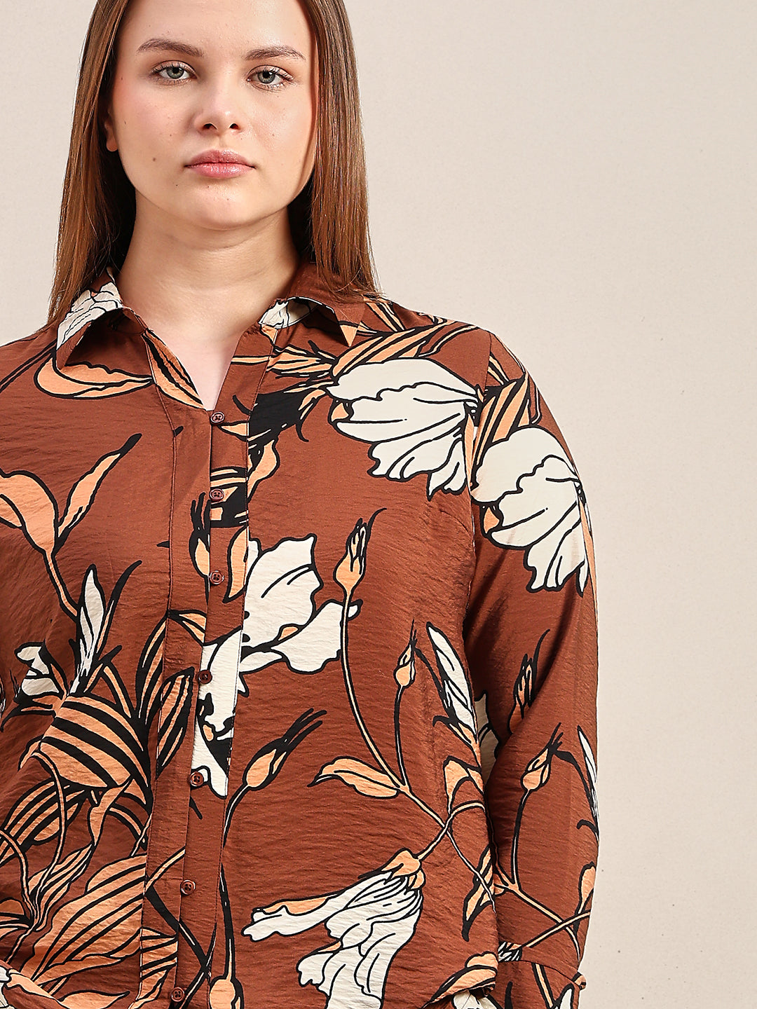 CURVE Dark Brown Floral Shirt