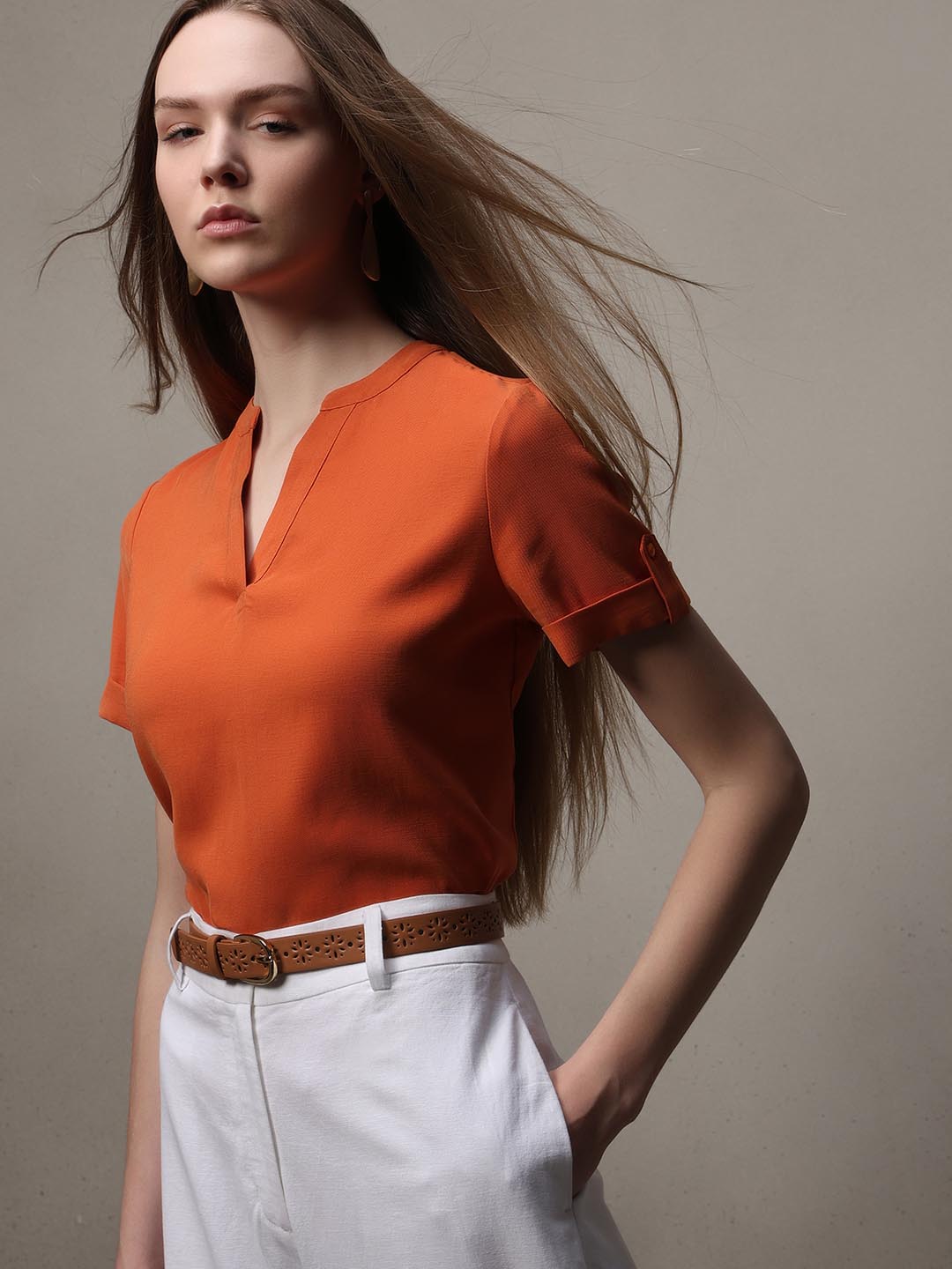 Orange V-Neck Top