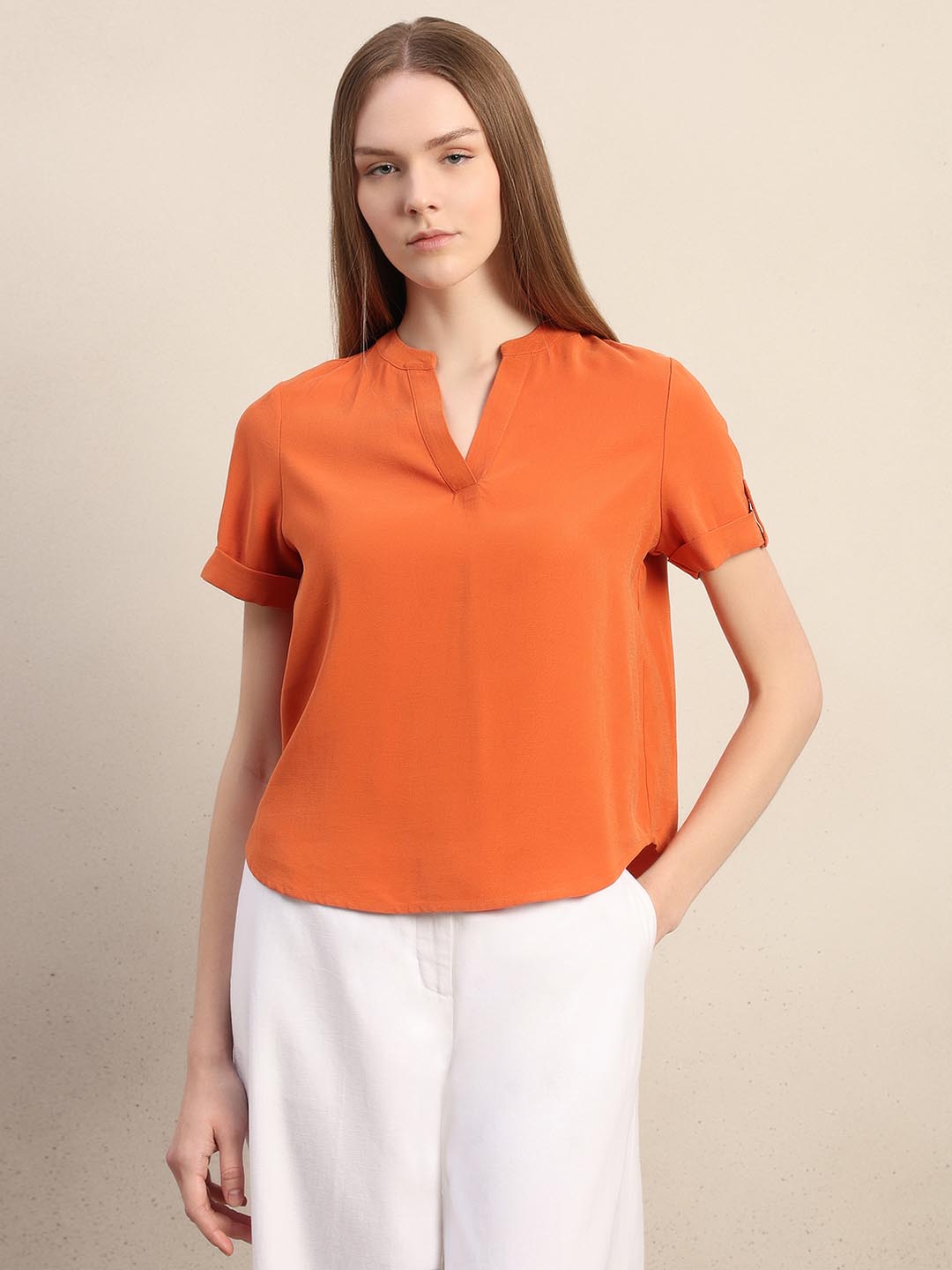 Orange V-Neck Top