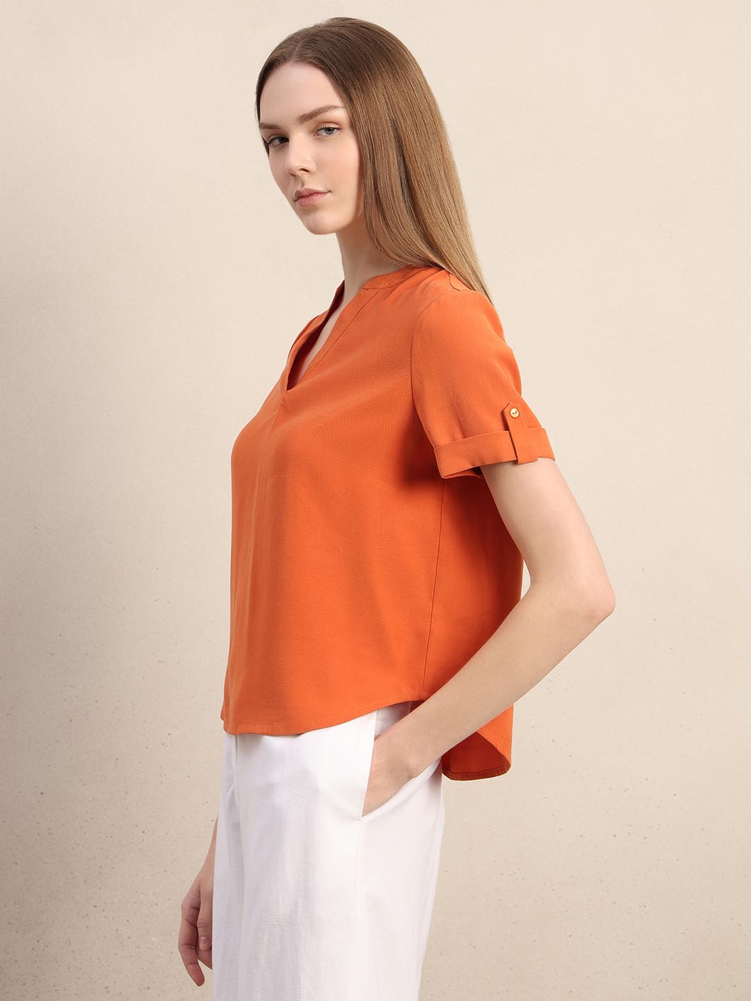 Orange V-Neck Top
