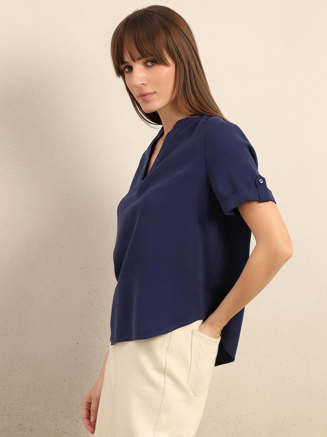 Navy Blue V-Neck Top