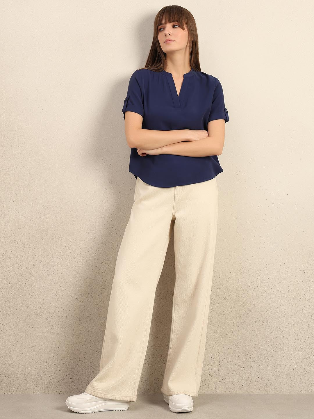 Navy Blue V-Neck Top