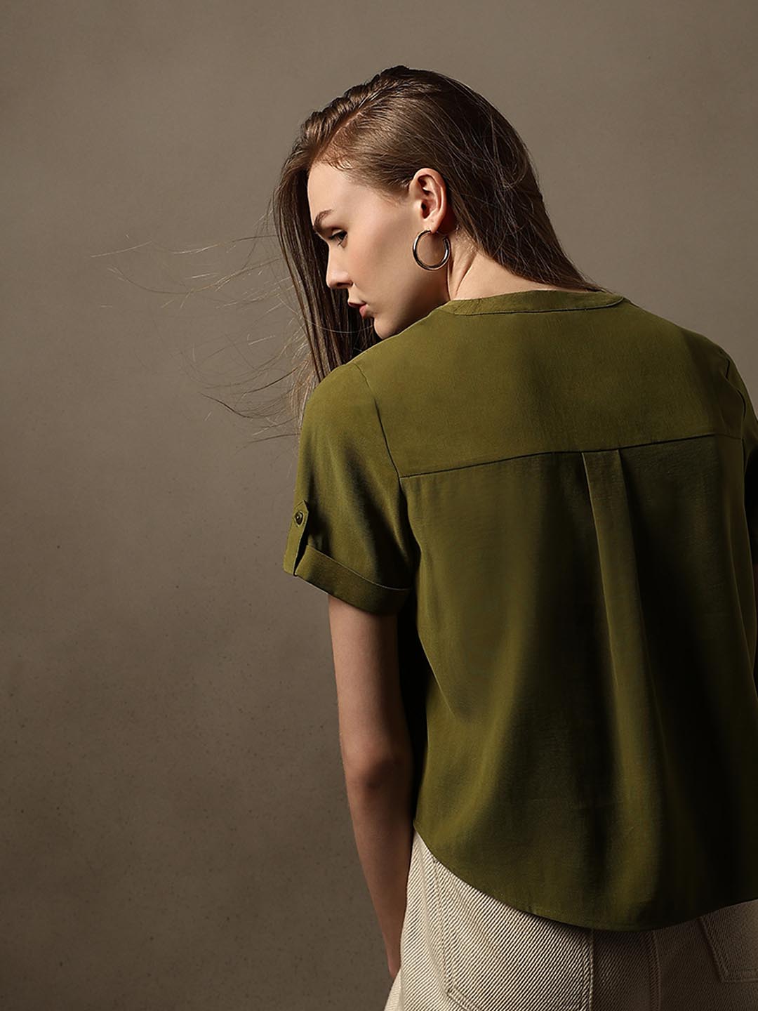 Dark Green V-Neck Top