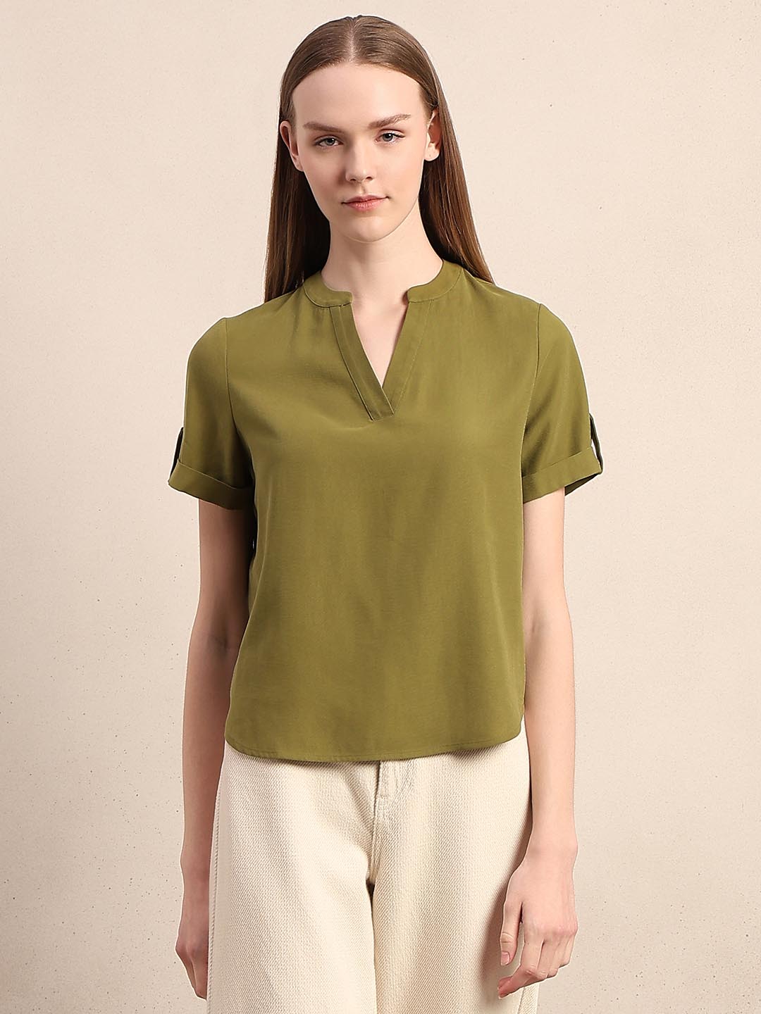 Dark Green V-Neck Top
