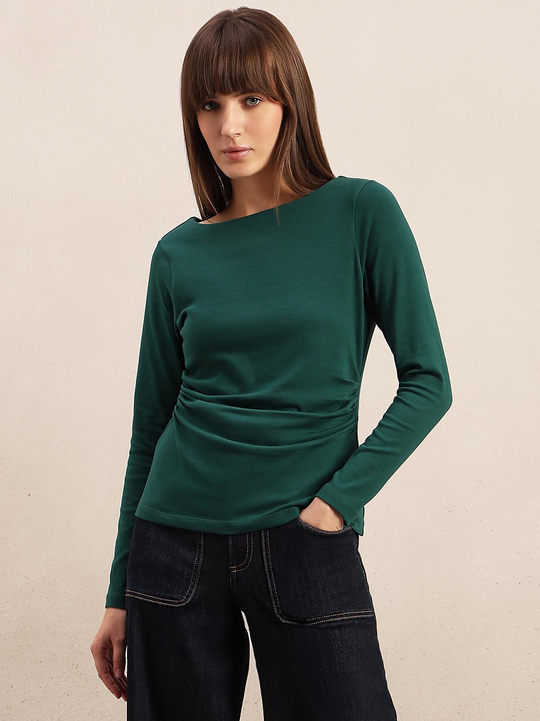 Dark Olive Boat Neck Top