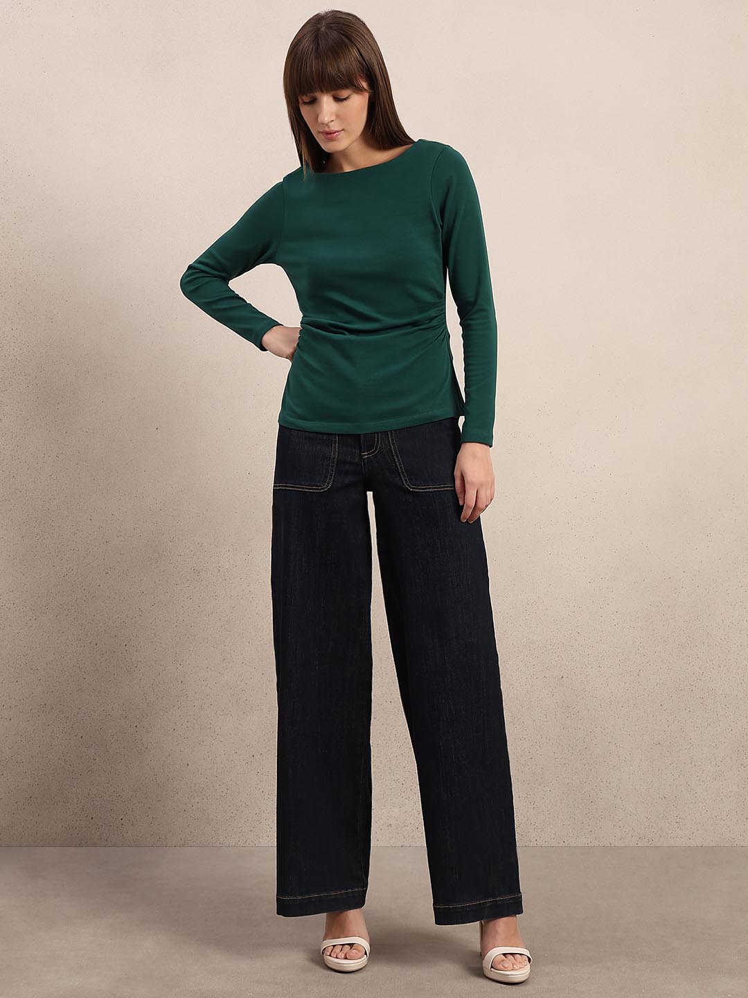 Dark Olive Boat Neck Top