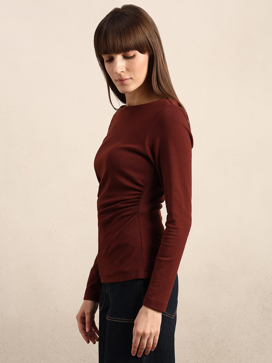 Ruched Boat Neck Top