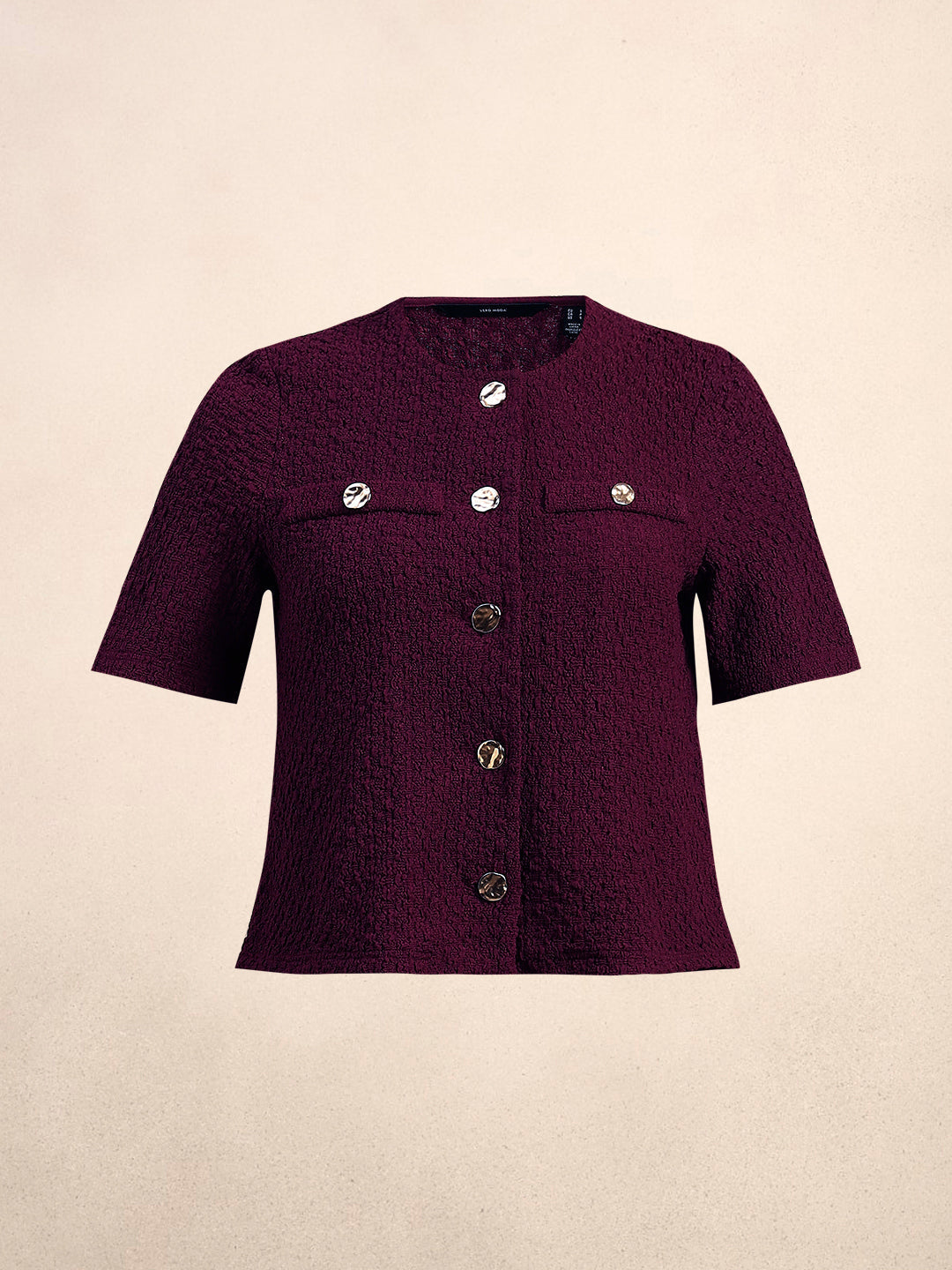 Golden Button Textured Knit Top