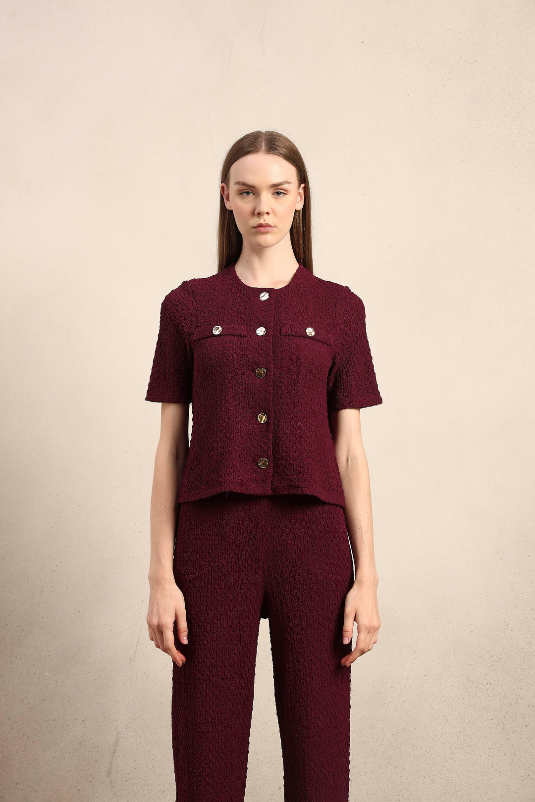 Golden Button Textured Knit Top