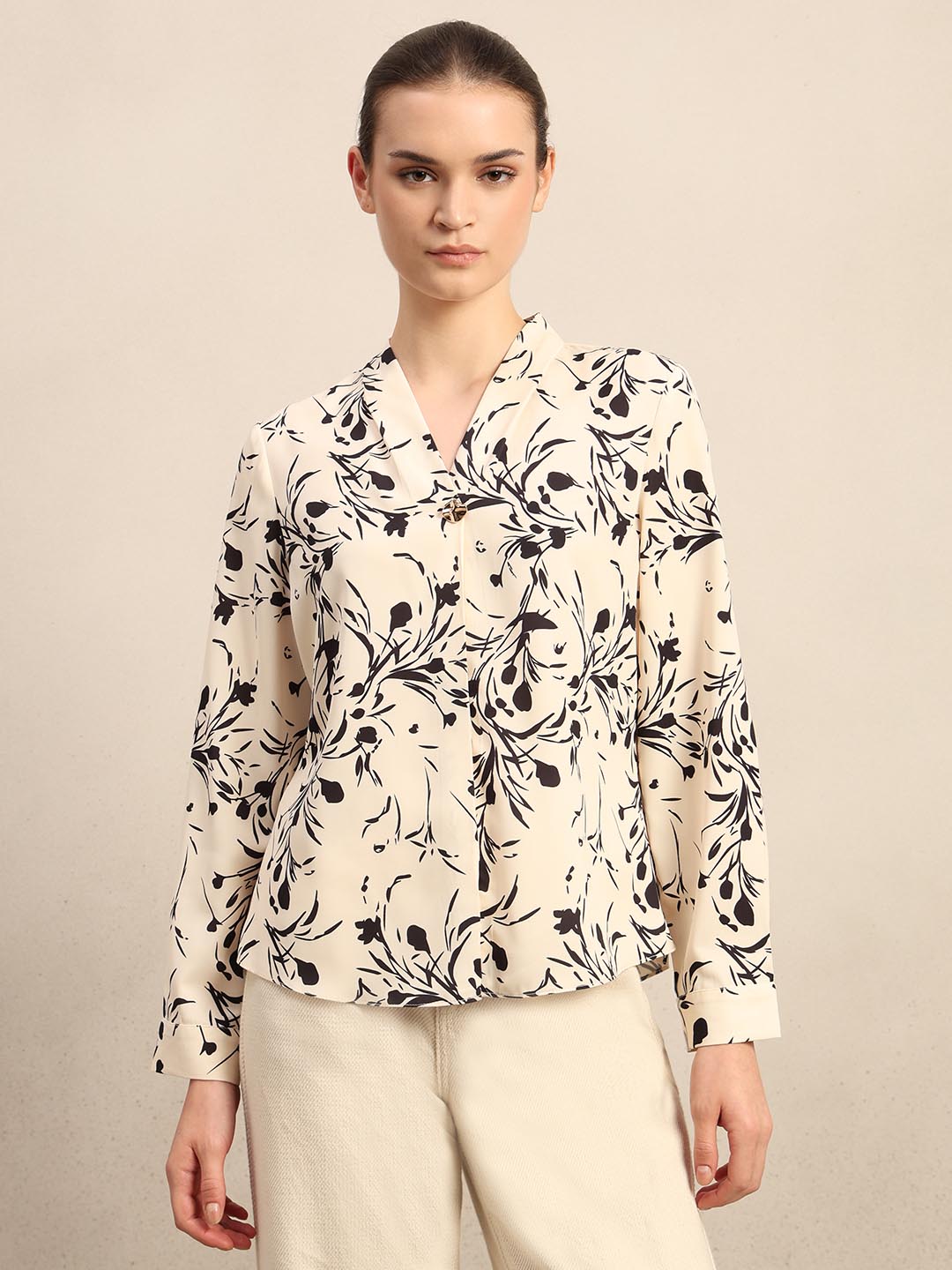 Off-White Printed V-Neck Top