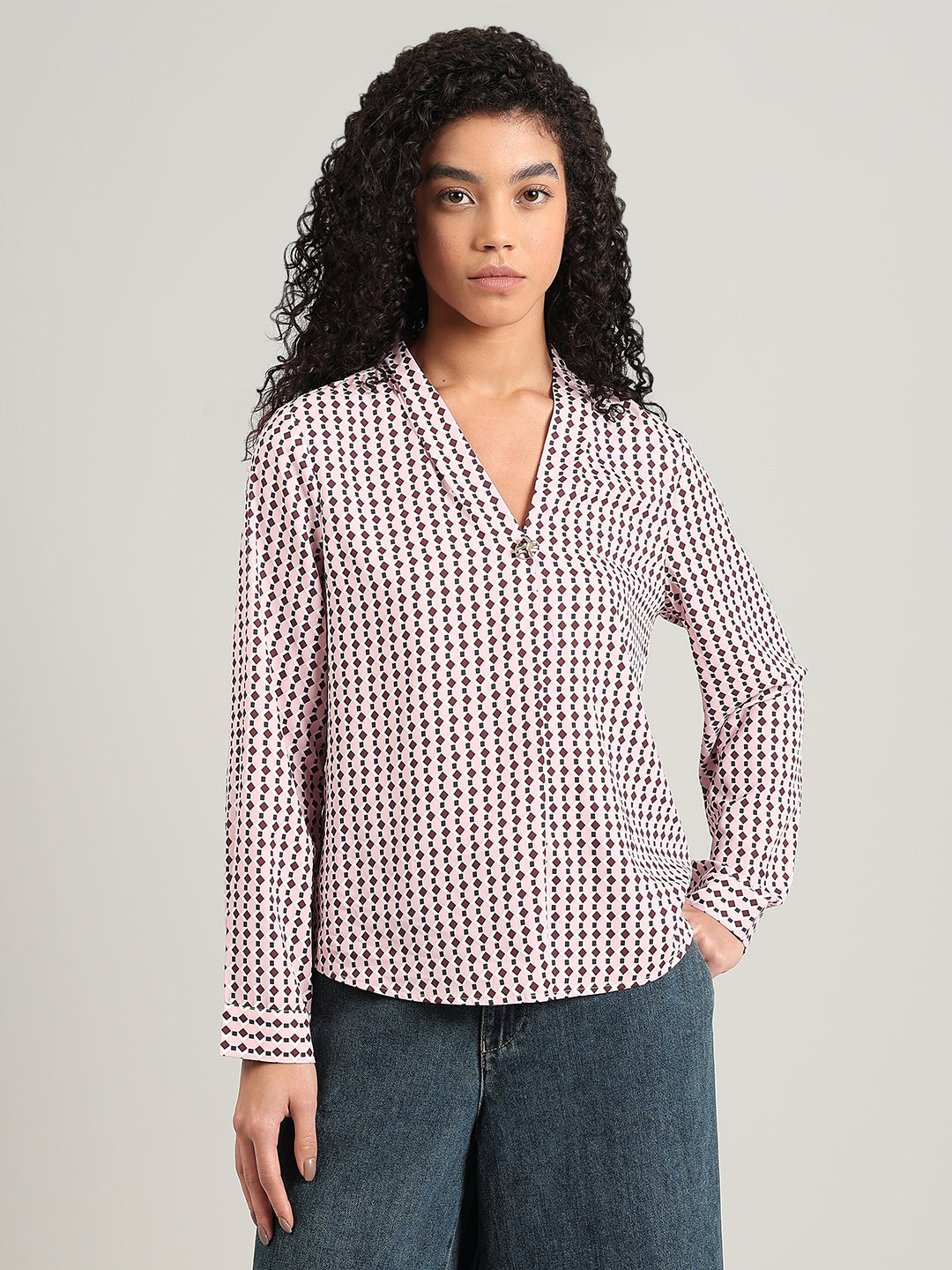 Printed V-Neck Top