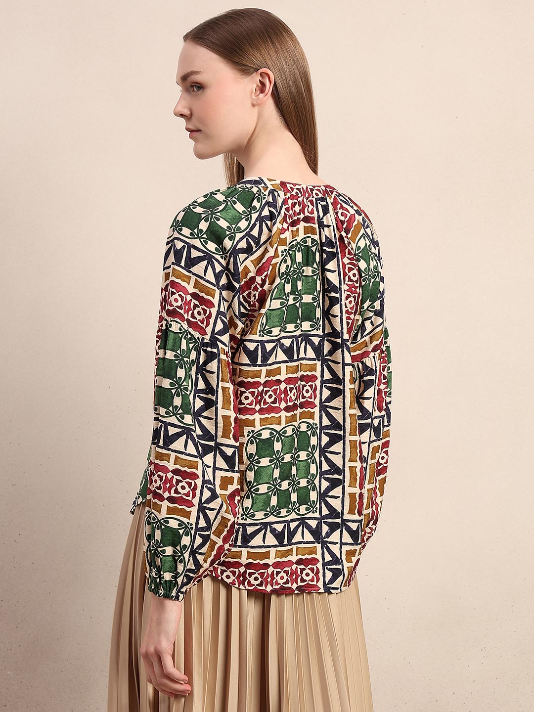 Green Printed Regular Fit Top