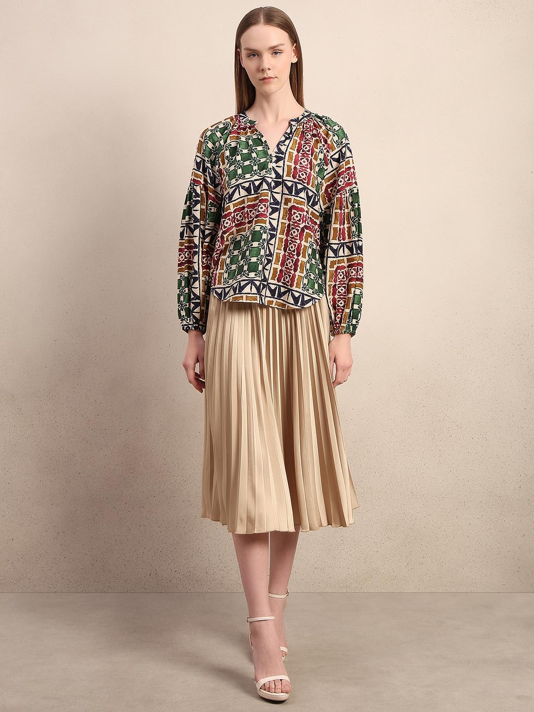 Green Printed Regular Fit Top