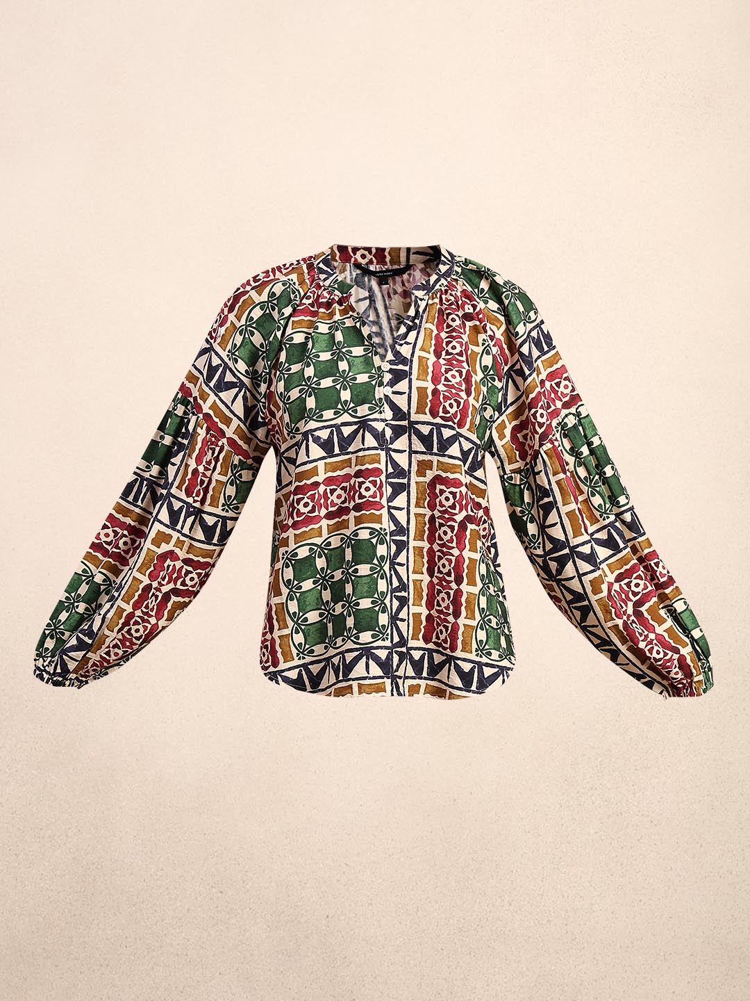 Green Printed Regular Fit Top