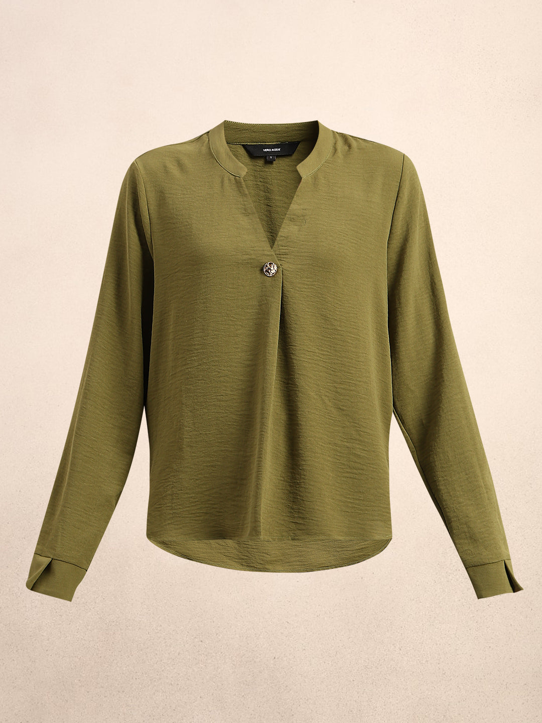 Green Button Detail V-Neck Top