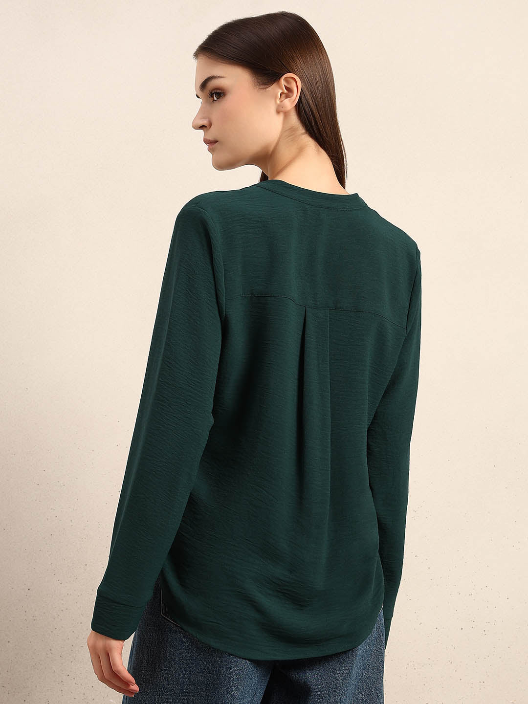 Dark Green V-Neck Top