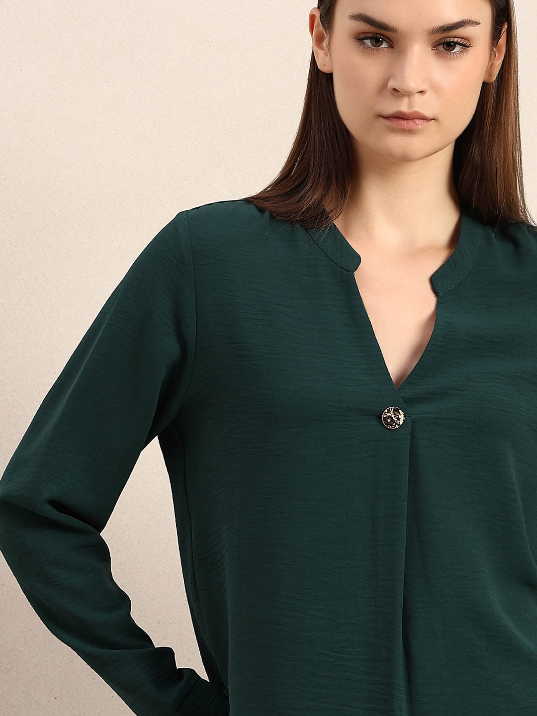 Dark Green V-Neck Top