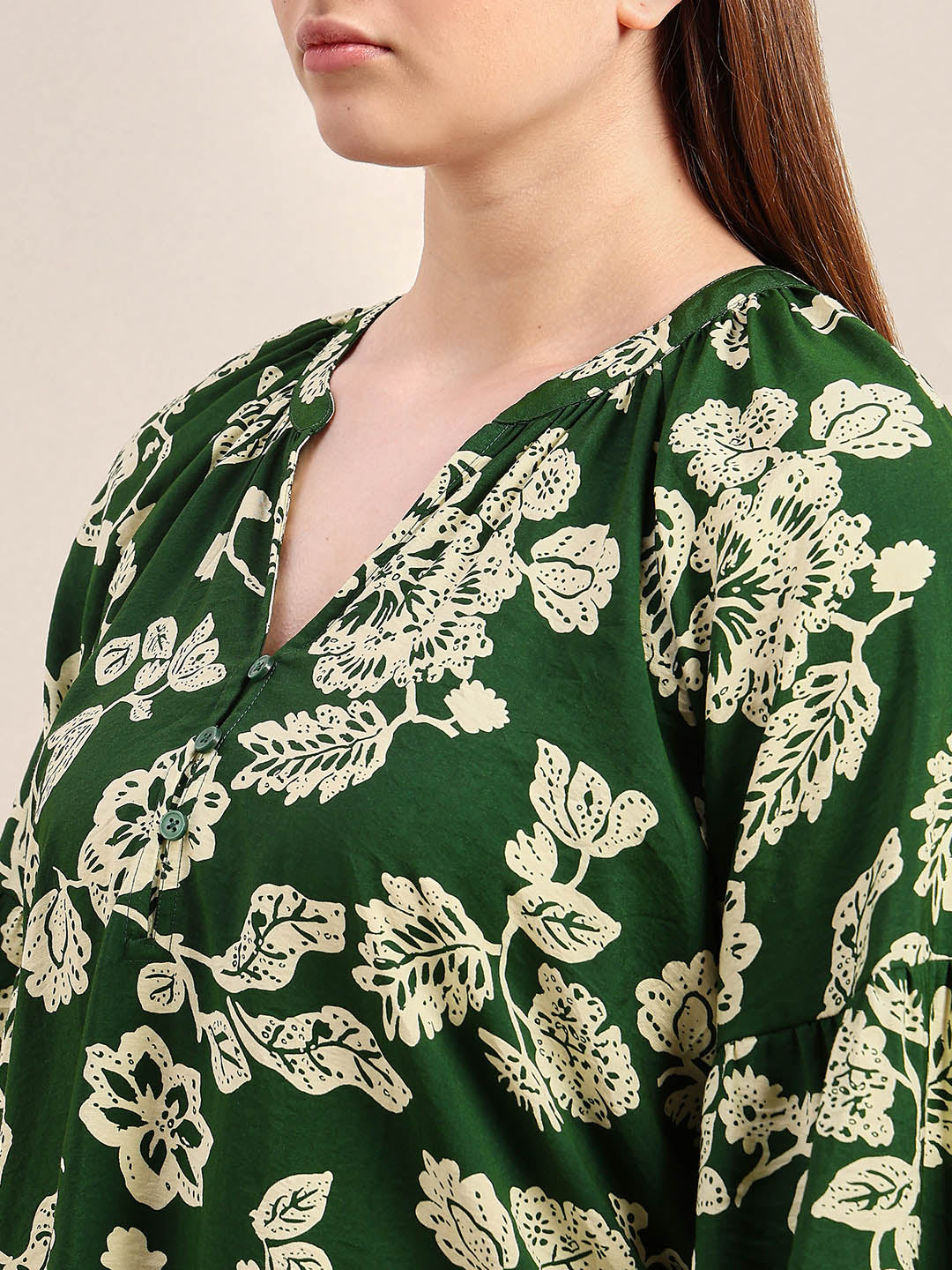 Curve Green Floral V-Neck Top