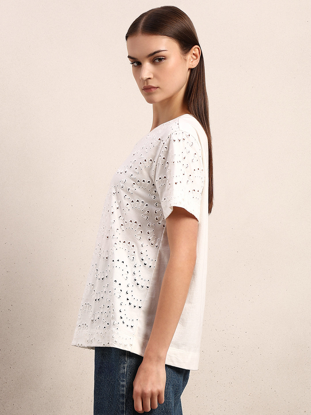 White Textured Cotton T-shirt