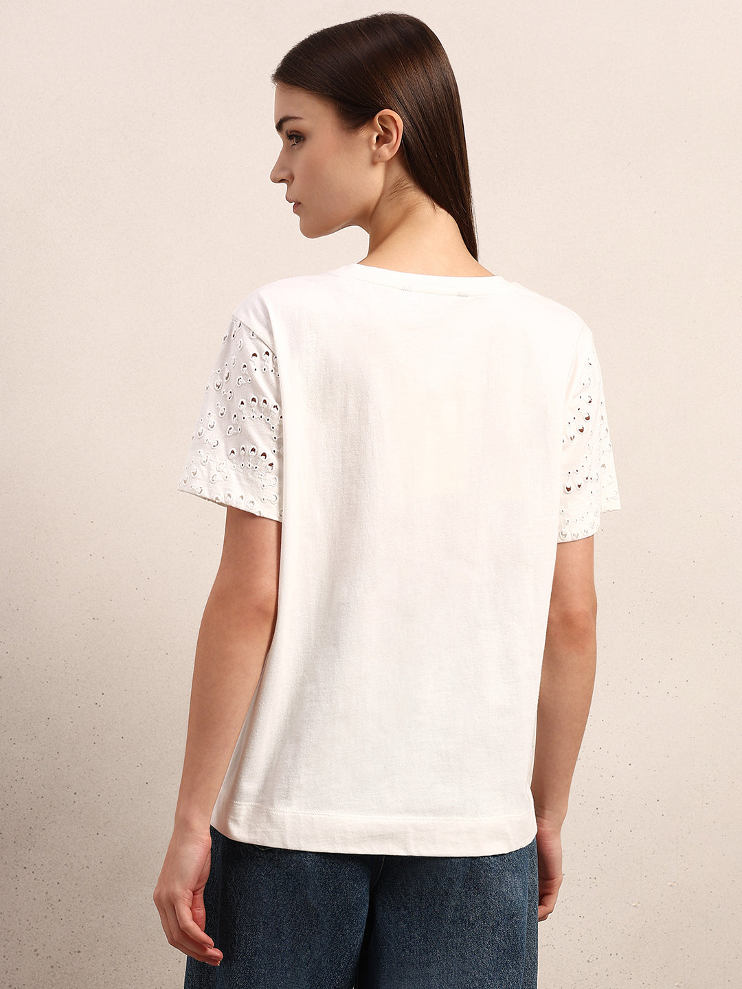 White Textured Cotton T-shirt